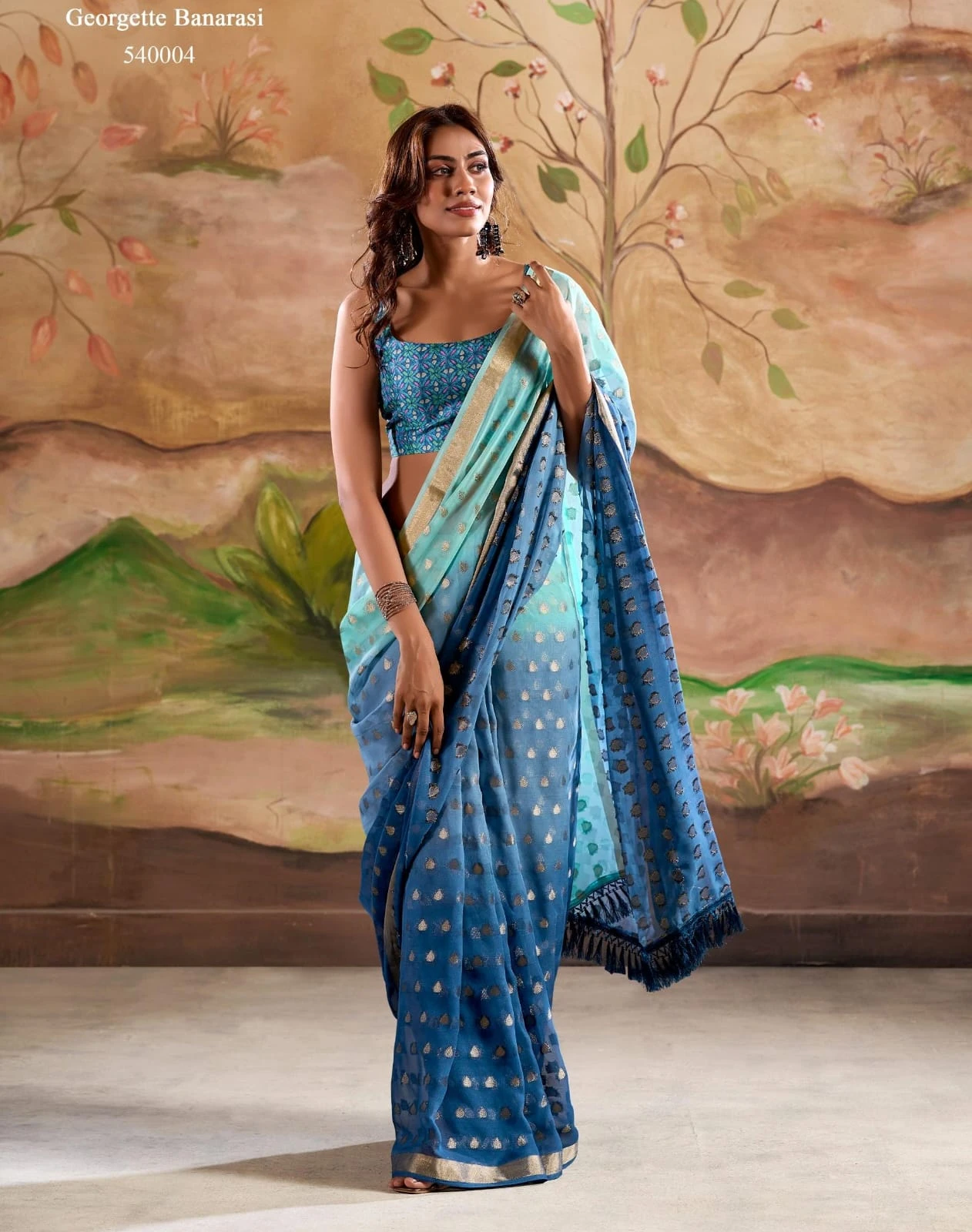 Rajyog Marigold Silk Banarasi Butta Georgette Wholesale Fancy Sarees Catalog — Wholesale Sarees, MPA wholesale from Surat - Gallery Image 3